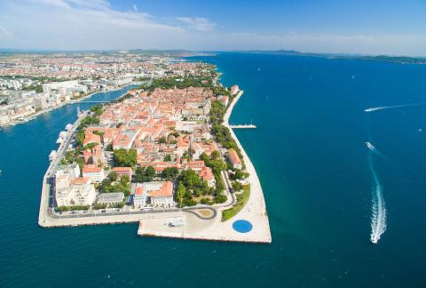 Aerial: View of the city of Zadar in Croatia.